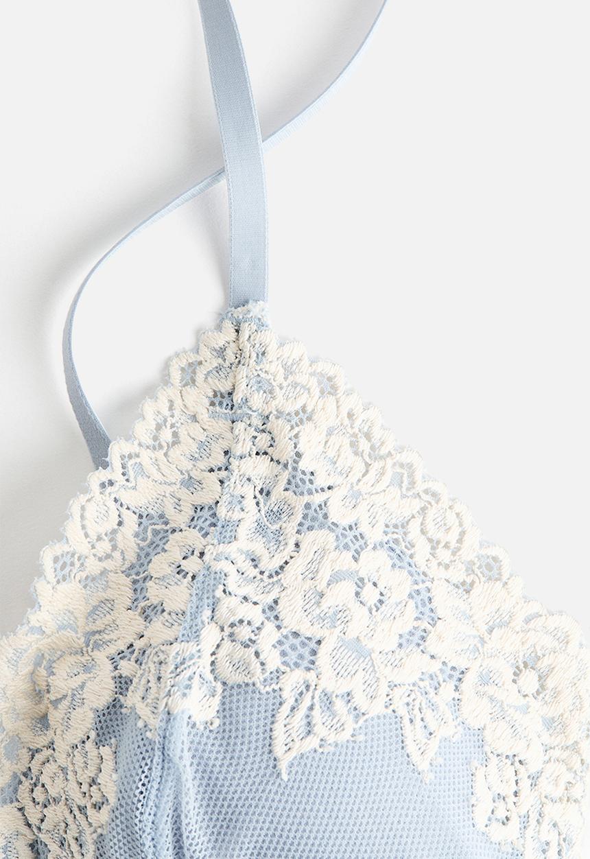 H&M - Padded soft lace bra - light blue/cream