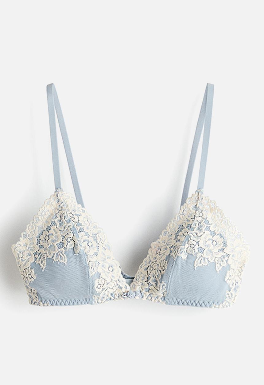 H&M - Padded soft lace bra - light blue/cream