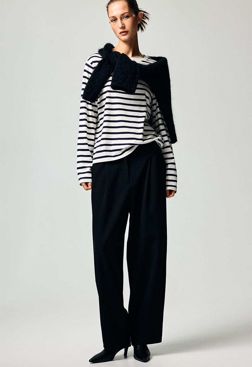 H&M - Long-sleeved cotton top - white/navy blue striped