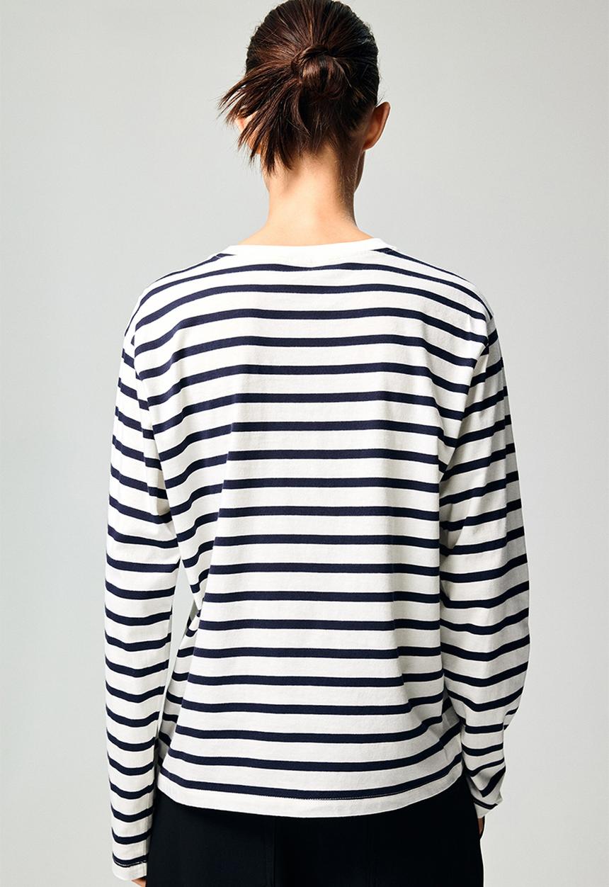 H&M - Long-sleeved cotton top - white/navy blue striped