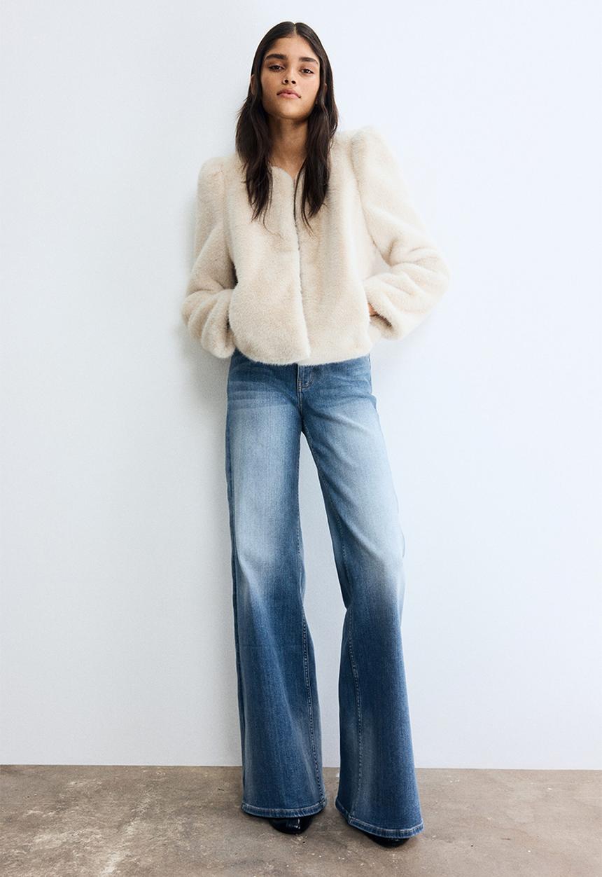 H&M - Wide high jeans - washed denim blue