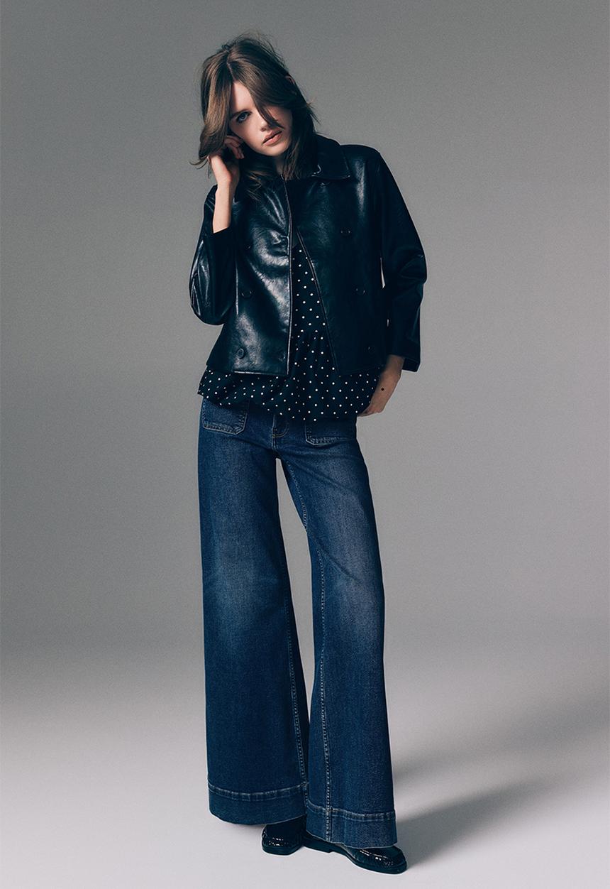 H&M - Wide high waist jeans - navy denim blue