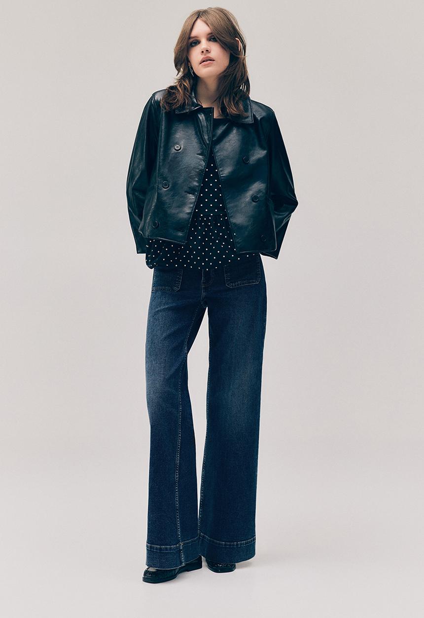 H&M - Wide high waist jeans - navy denim blue