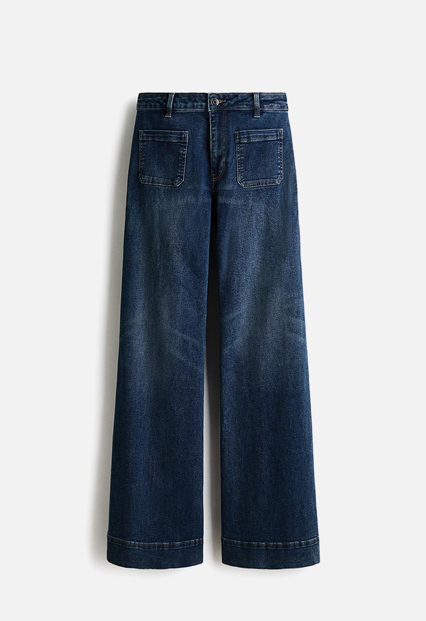 H&M - Wide high waist jeans - navy denim blue