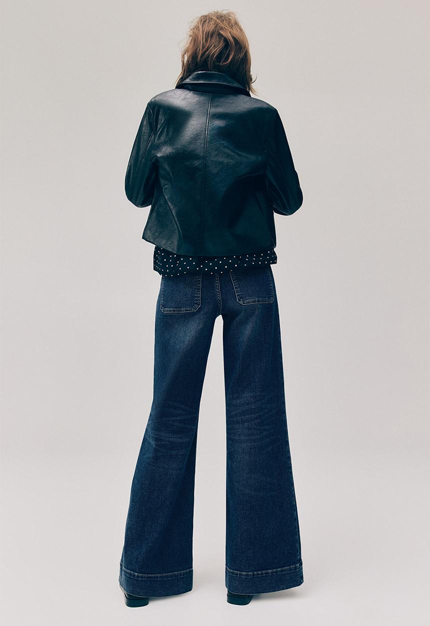 H&M - Wide high waist jeans - navy denim blue