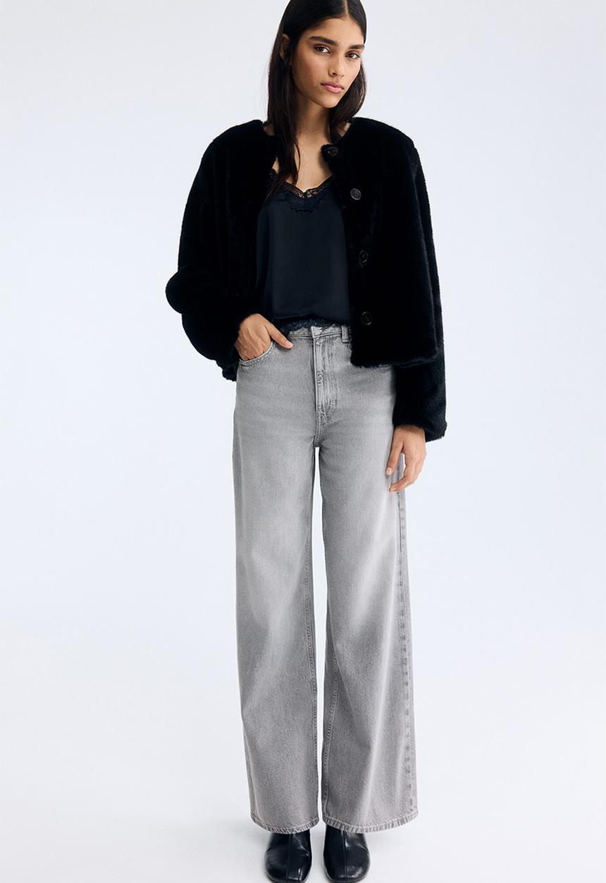 H&M - Wide ultra high jeans - light denim grey