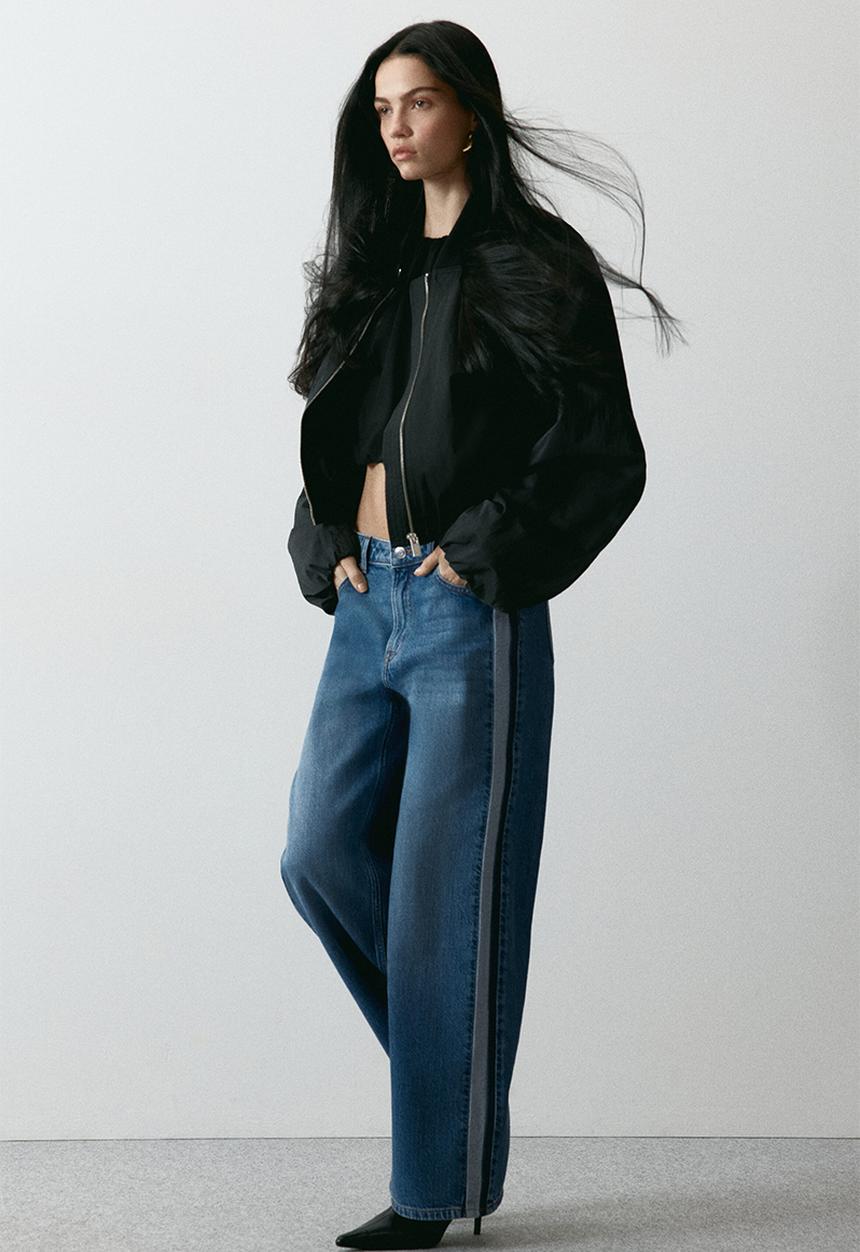H&M - Wide regular side-striped jeans - denim blue/dark blue