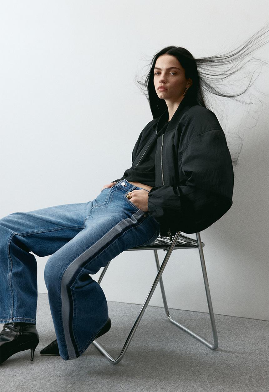 H&M - Wide regular side-striped jeans - denim blue/dark blue