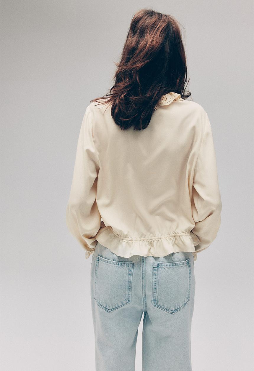 H&M - Frill-trimmed blouse - light yellow