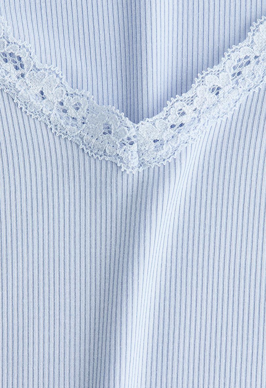 H&M - Lace-trimmed jersey top - light blue