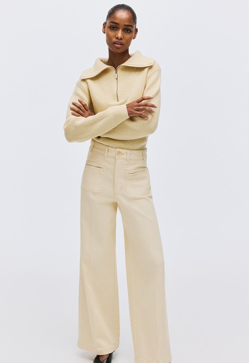 H&M - Wide high jeans - pale yellow
