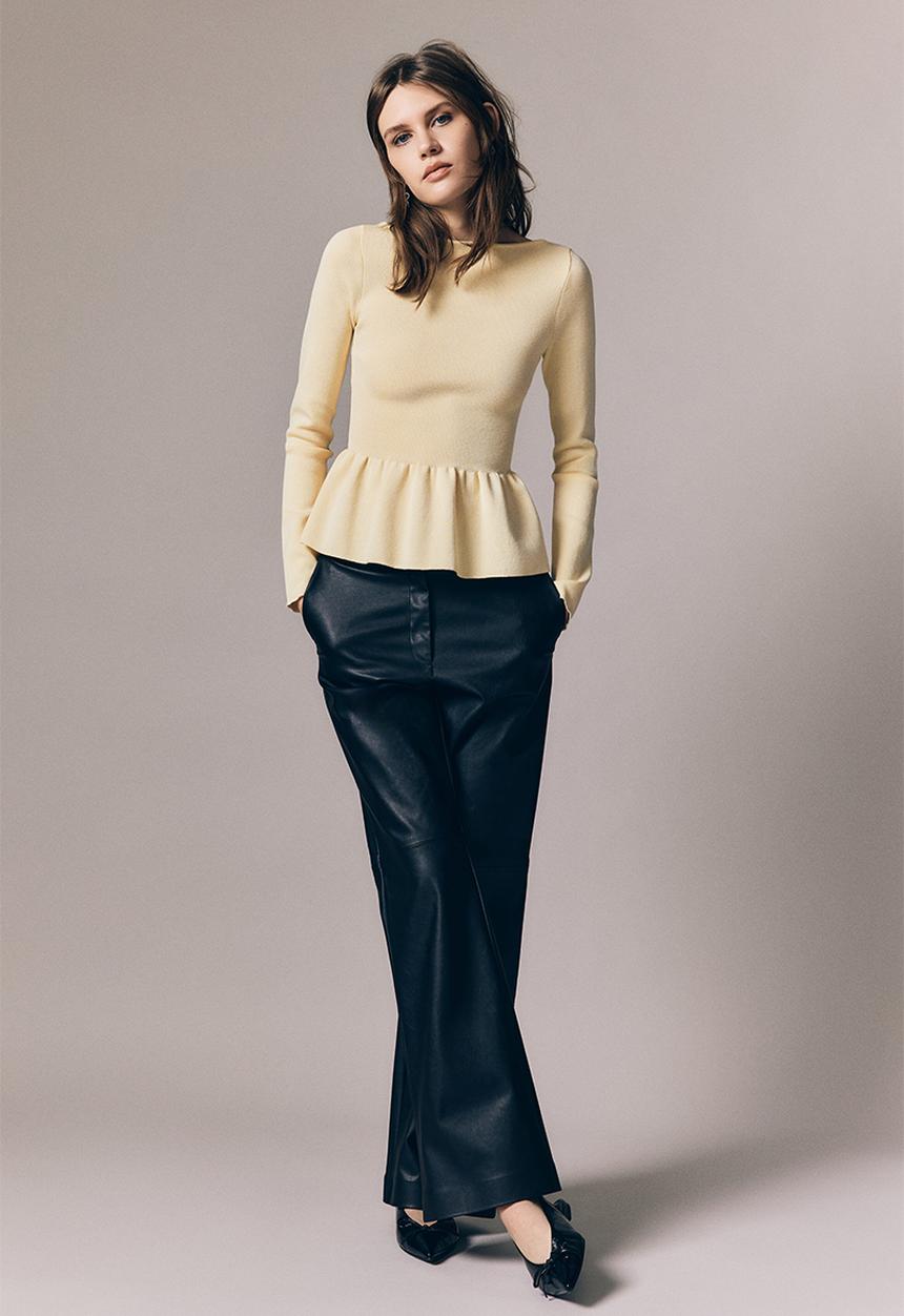 H&M - Knitted peplum top - light yellow