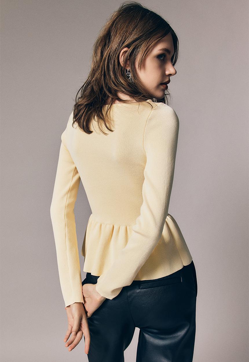 H&M - Knitted peplum top - light yellow