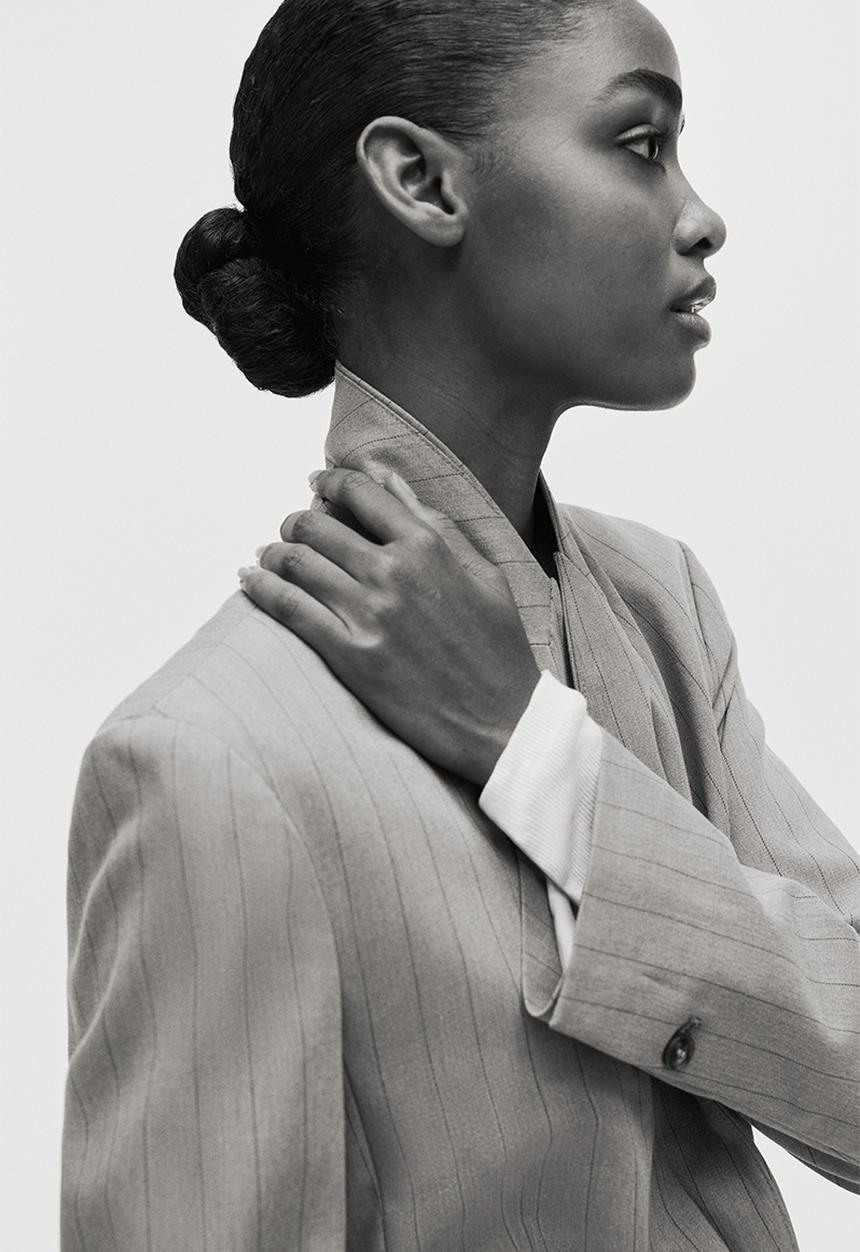 H&M - Single-breasted blazer - beige/pinstriped