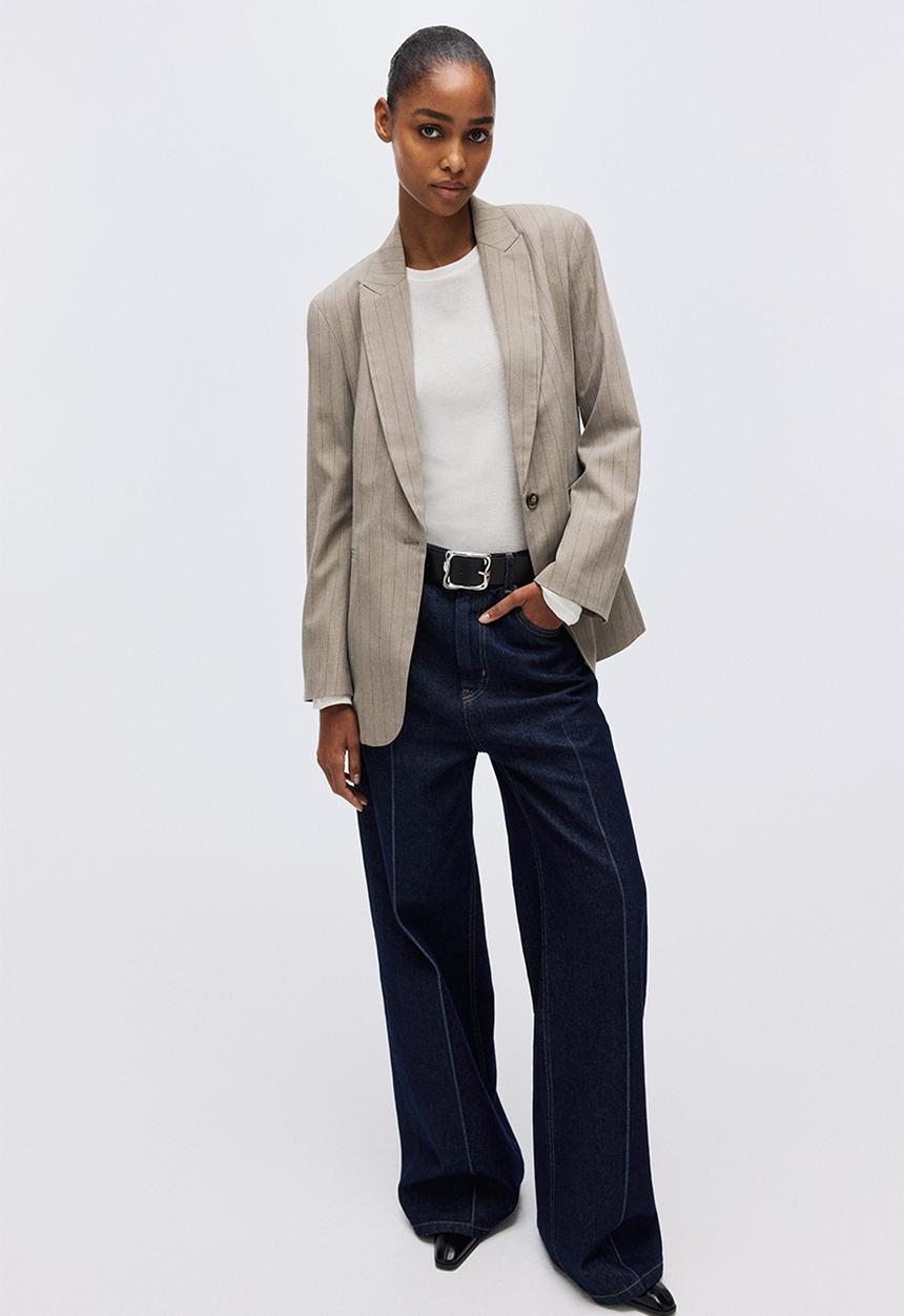 H&M - Single-breasted blazer - beige/pinstriped