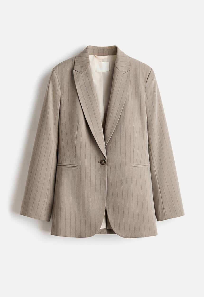 H&M - Single-breasted blazer - beige/pinstriped