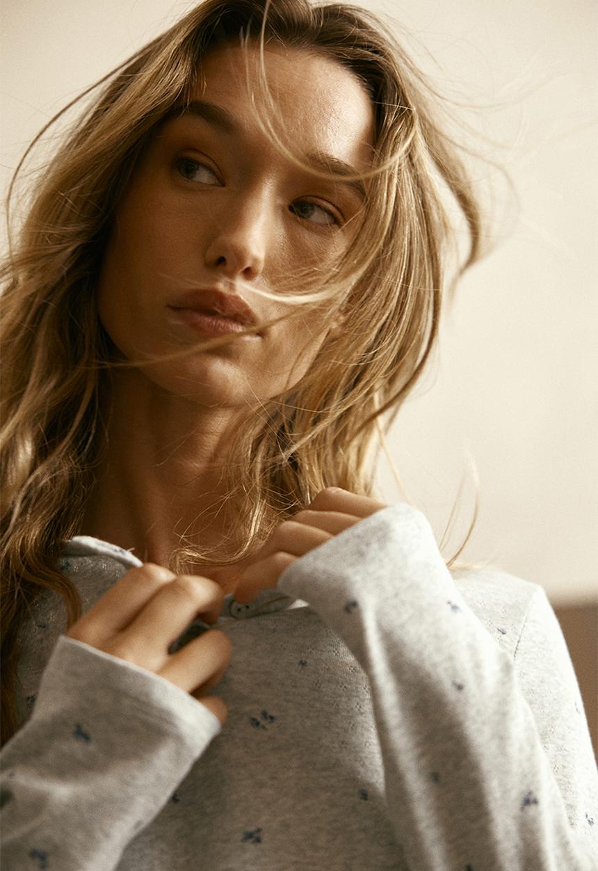 H&M - Pointelle-knit pyjamas - light grey marl/floral