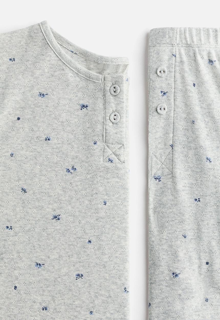 H&M - Pointelle-knit pyjamas - light grey marl/floral