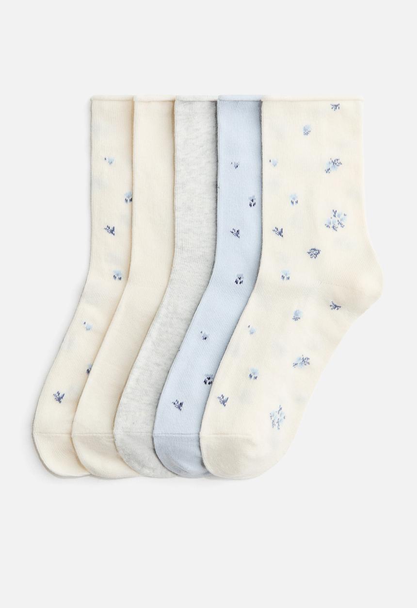 H&M - 5-pack socks - white/blue floral