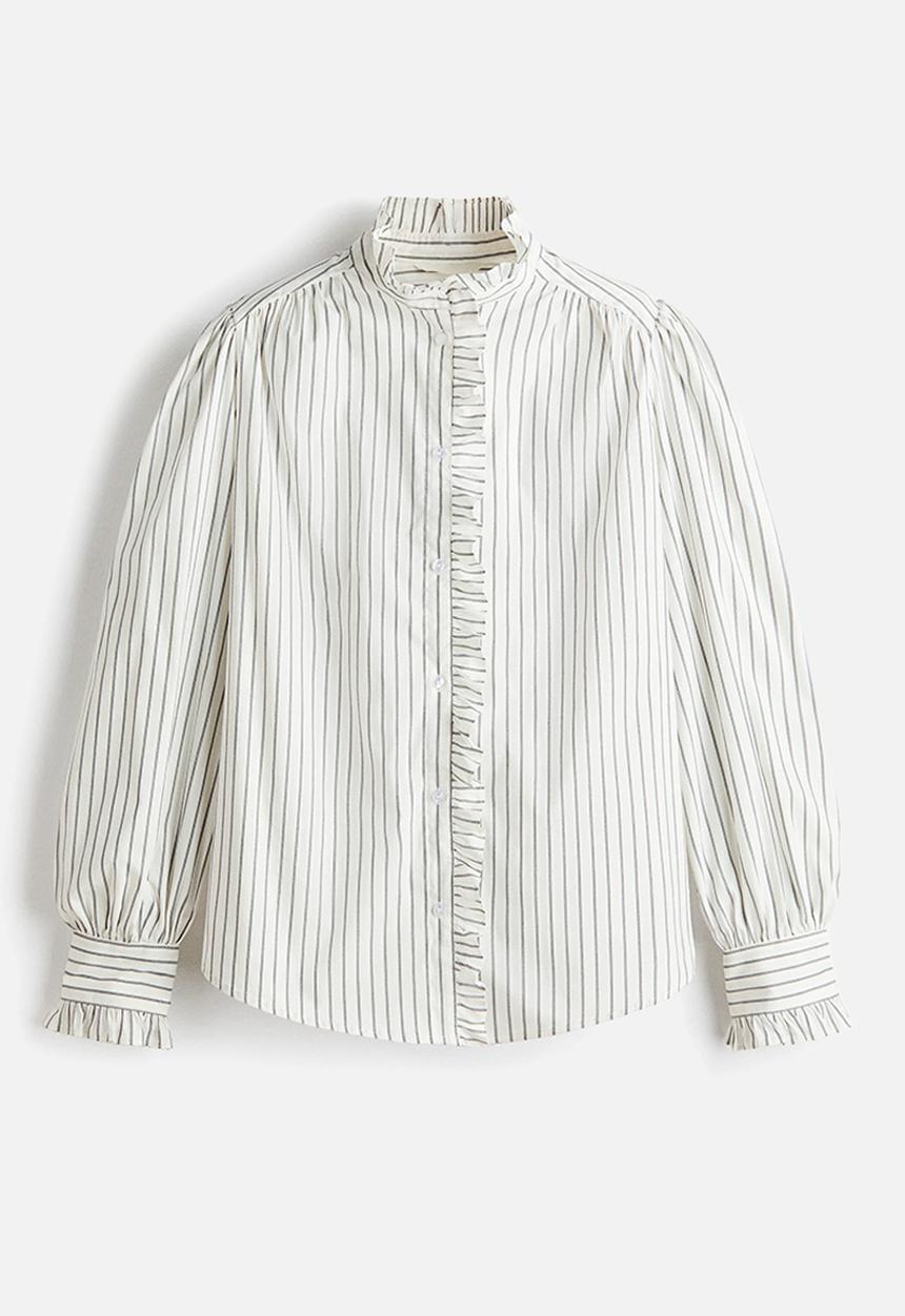 H&M - Frill-trimmed blouse - white/striped
