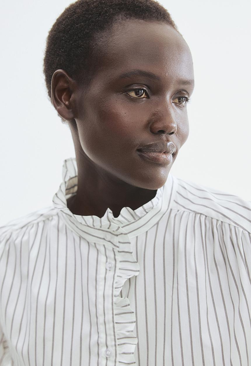 H&M - Frill-trimmed blouse - white/striped
