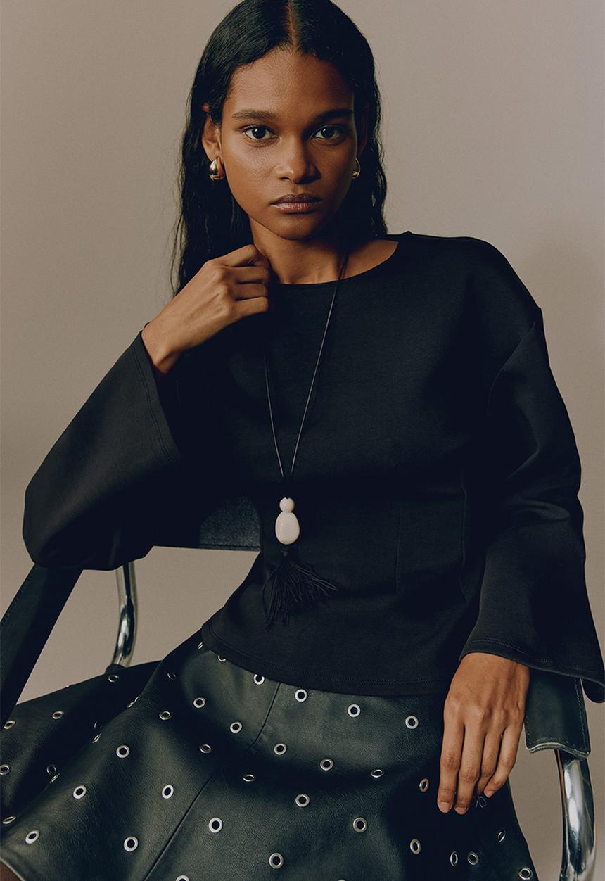 H&M - Waisted interlock top - black