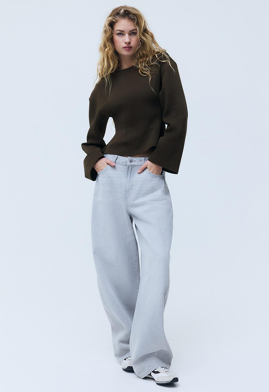 H&M - Waisted interlock top - dark khaki green