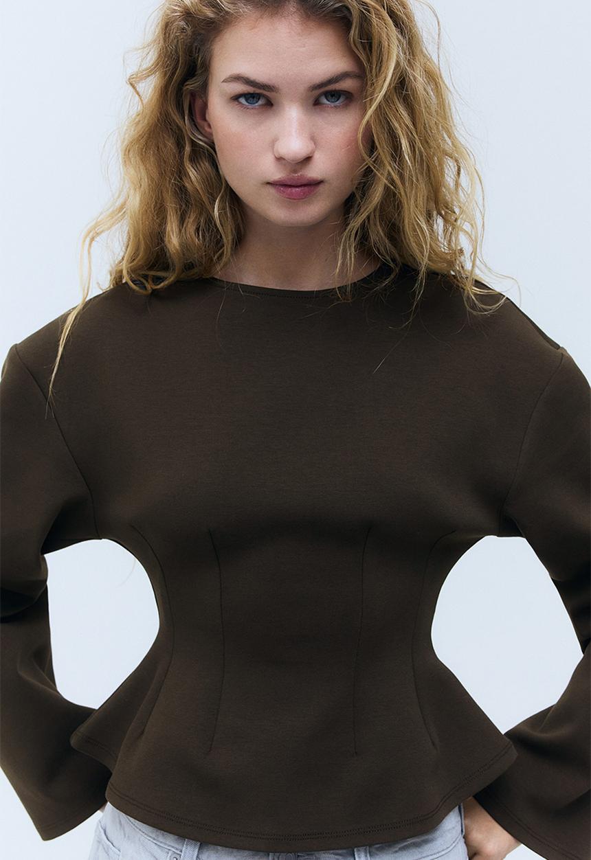 H&M - Waisted interlock top - dark khaki green