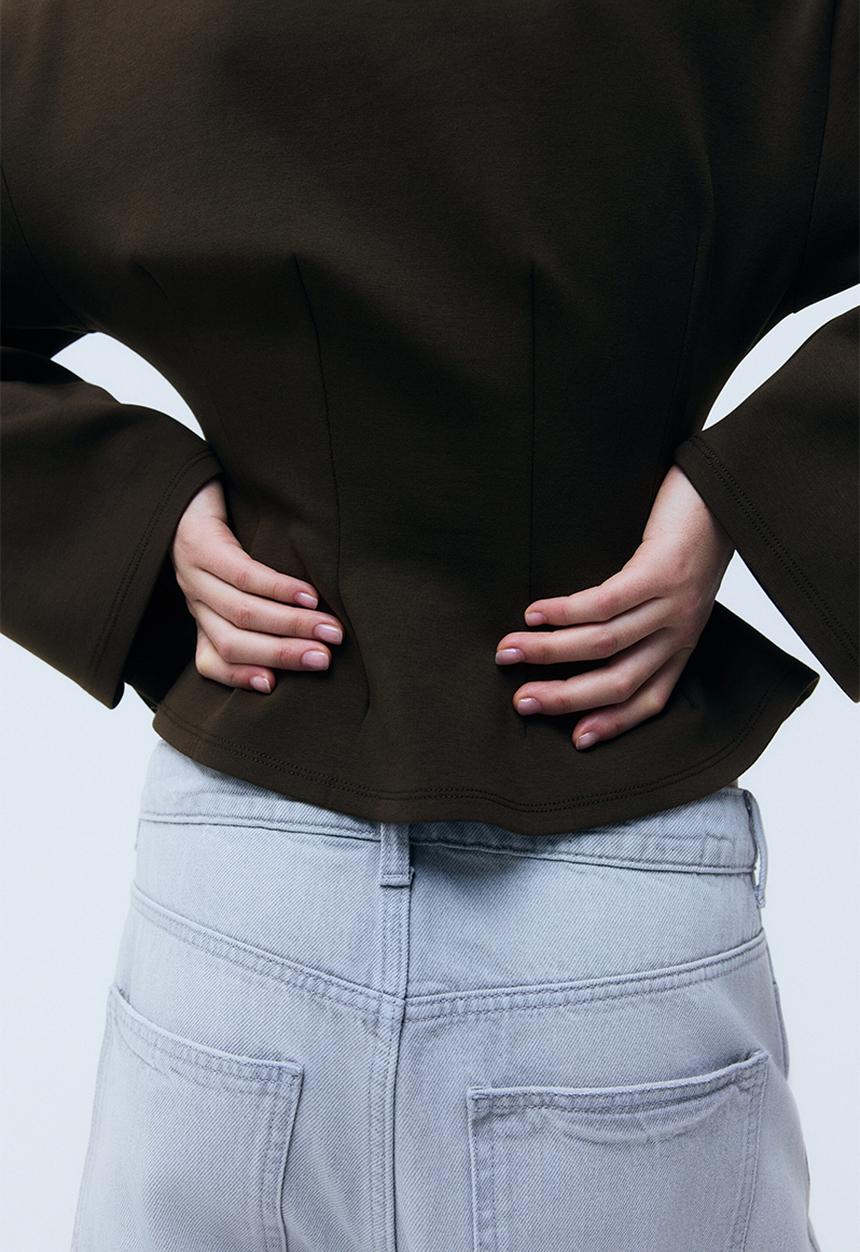 H&M - Waisted interlock top - dark khaki green