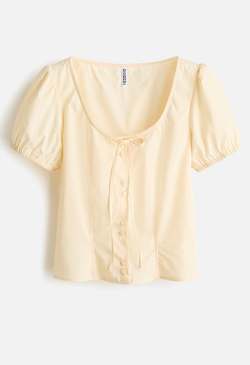 H&M - Puff-sleeved poplin blouse - light yellow