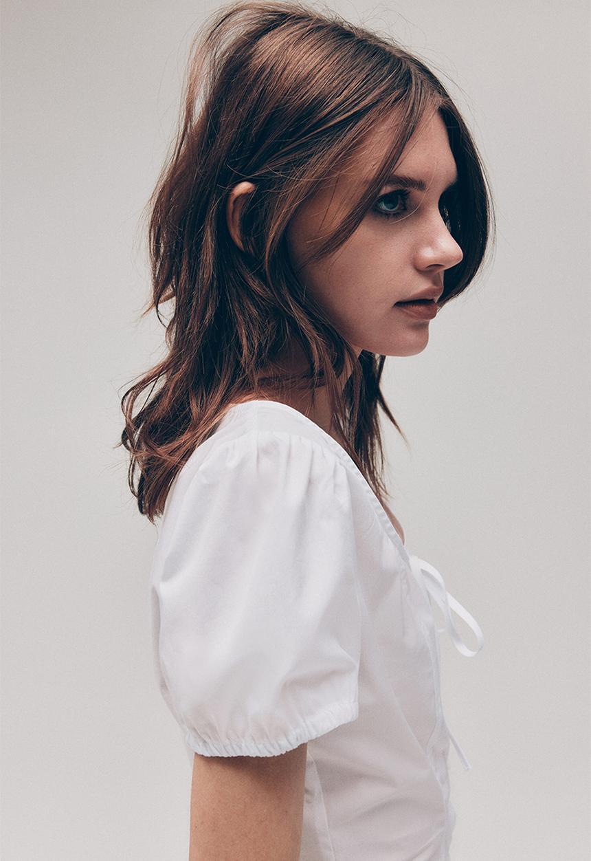 H&M - Puff-sleeved poplin blouse - white
