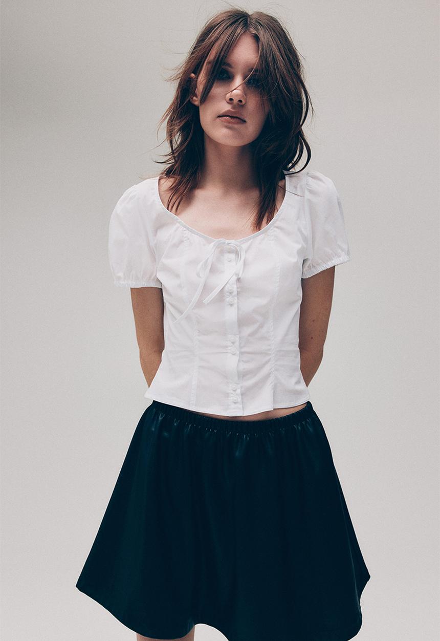 H&M - Puff-sleeved poplin blouse - white