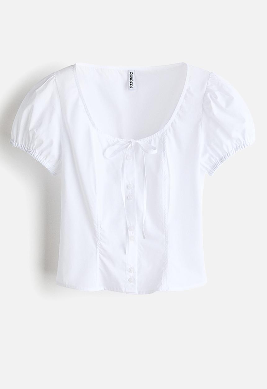 H&M - Puff-sleeved poplin blouse - white