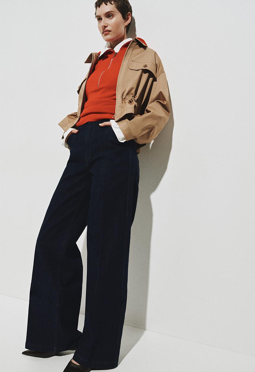 H&M - Wide high waist jeans - navy denim blue