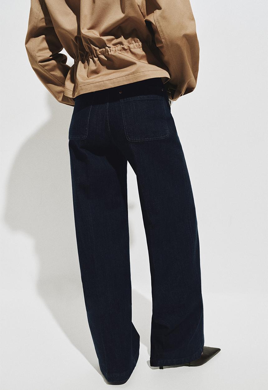 H&M - Wide high waist jeans - navy denim blue