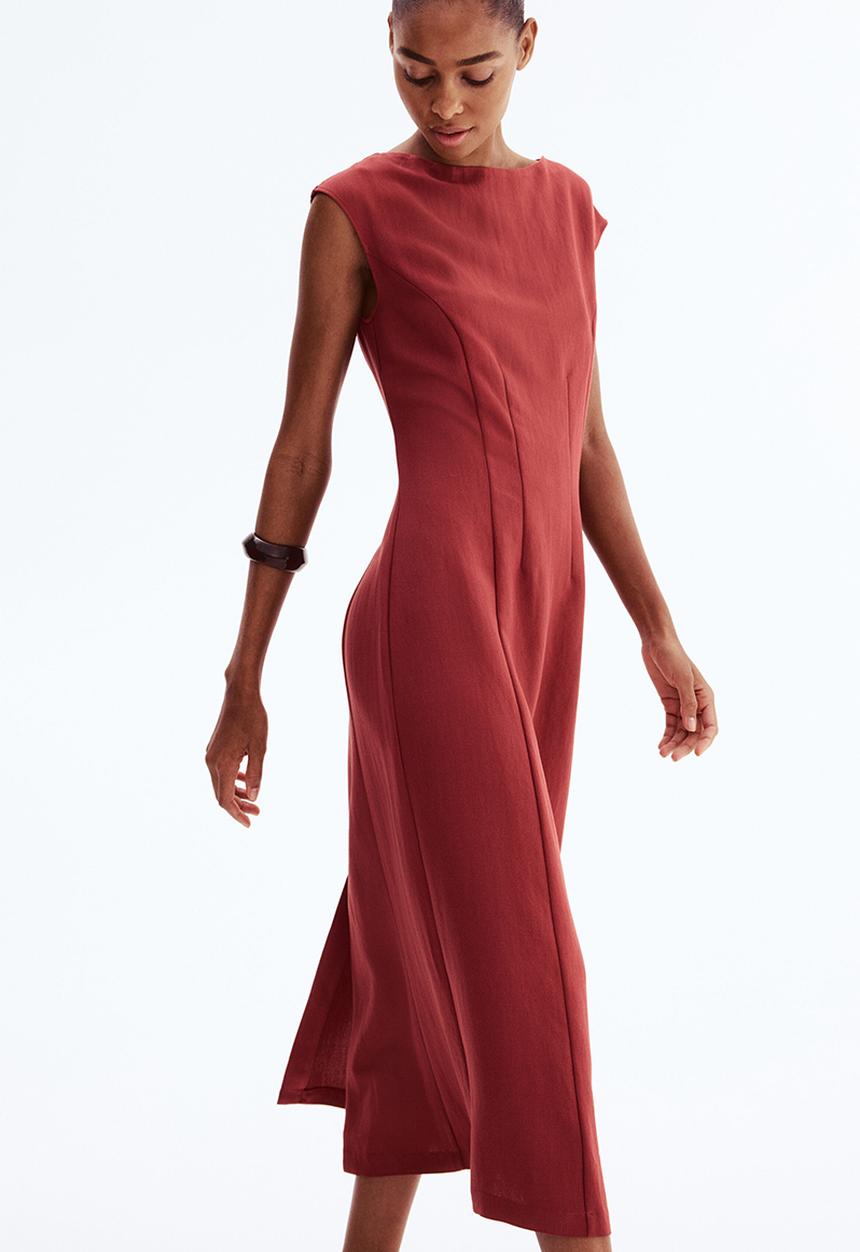H&M - Waisted sleeveless dress - dark red