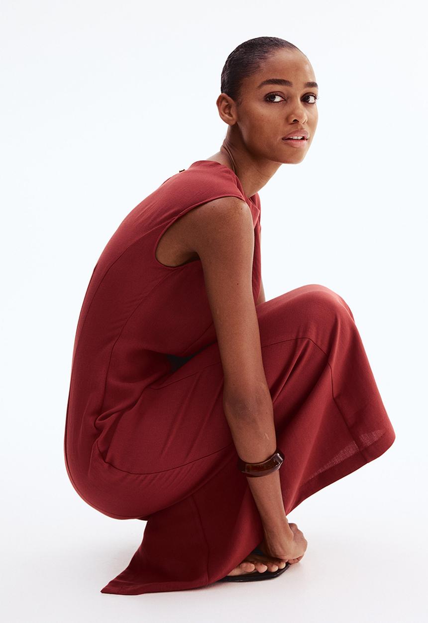 H&M - Waisted sleeveless dress - dark red