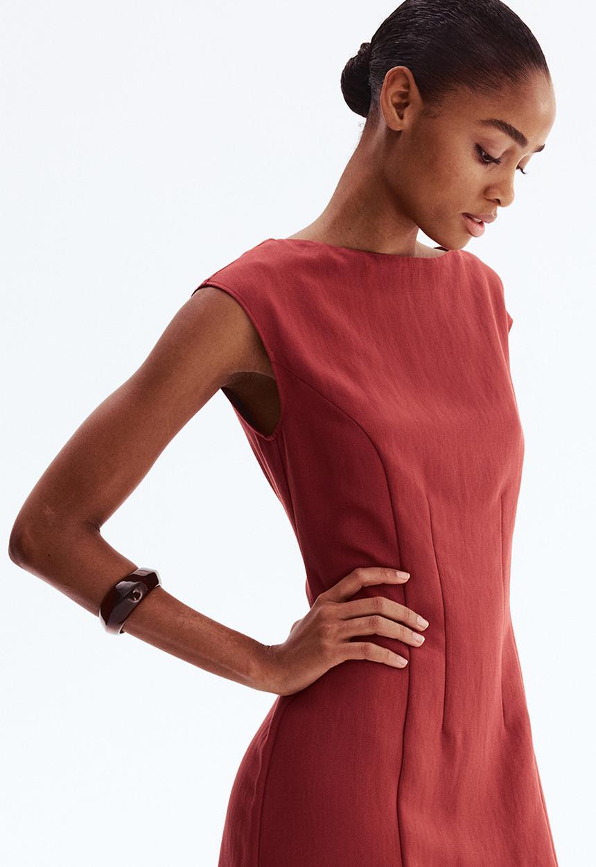 H&M - Waisted sleeveless dress - dark red