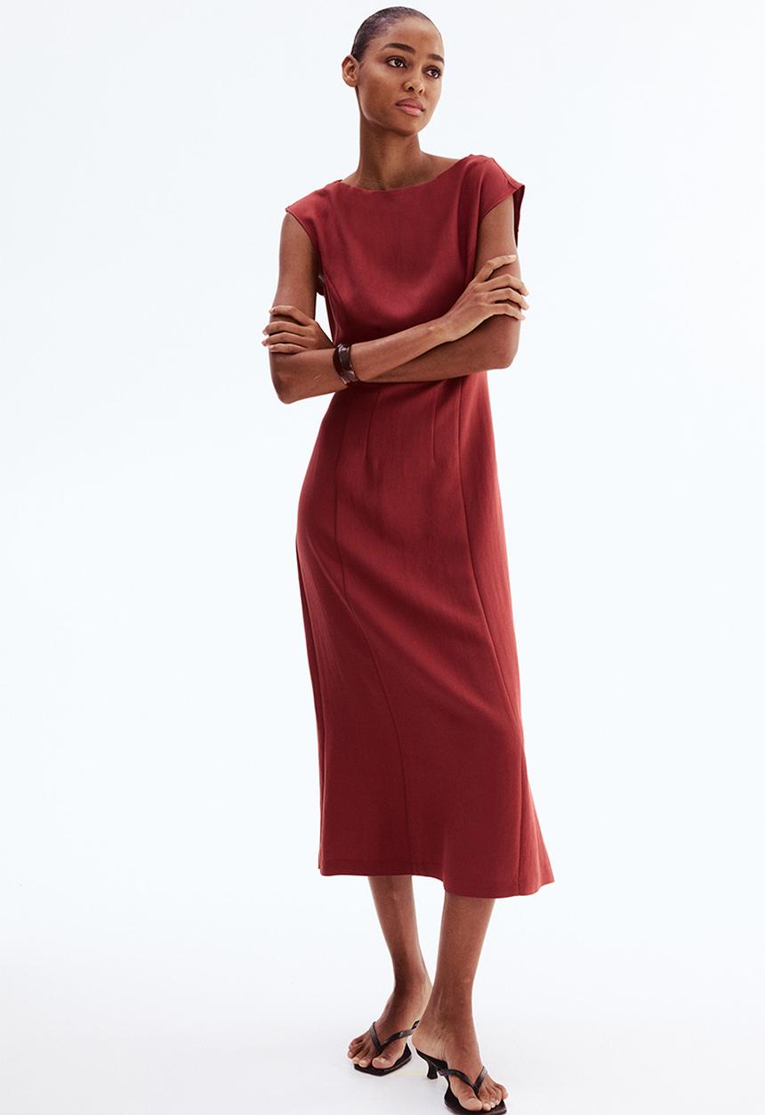H&M - Waisted sleeveless dress - dark red