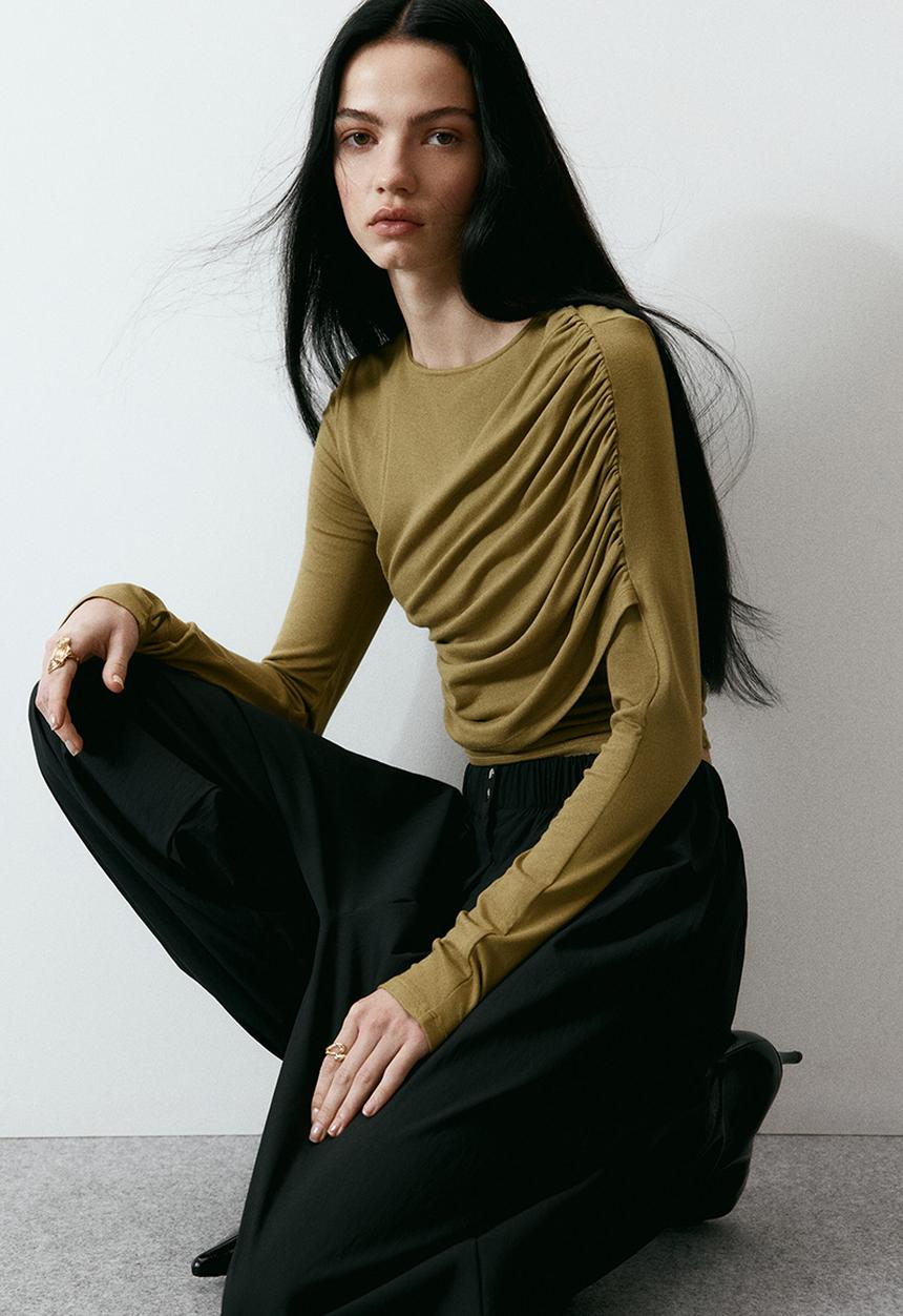 H&M - Draped viscose top - golden olive