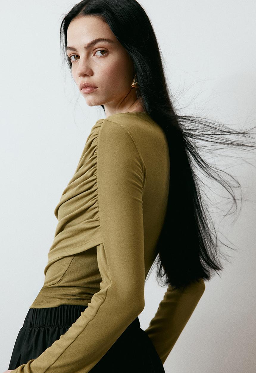 H&M - Draped viscose top - golden olive