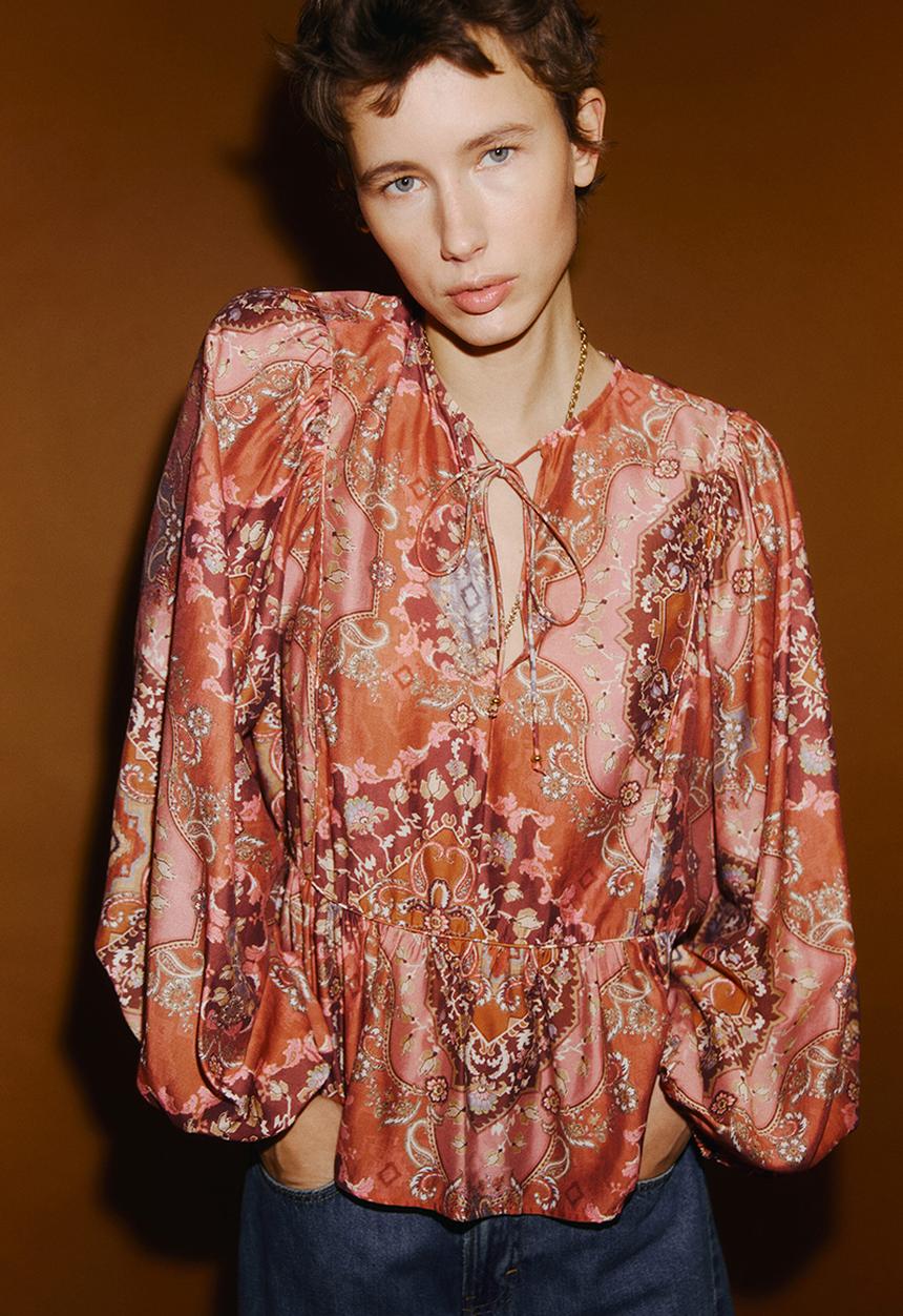 H&M - Peplum blouse - dusty orange/patterned