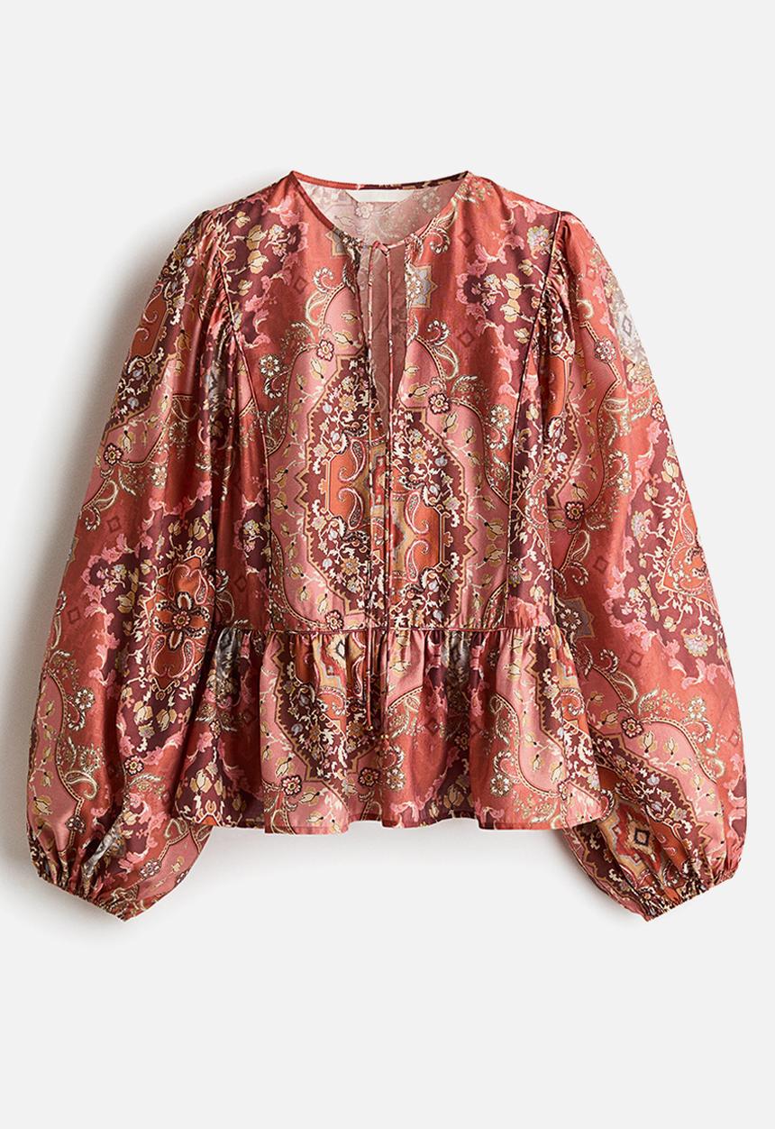 H&M - Peplum blouse - dusty orange/patterned