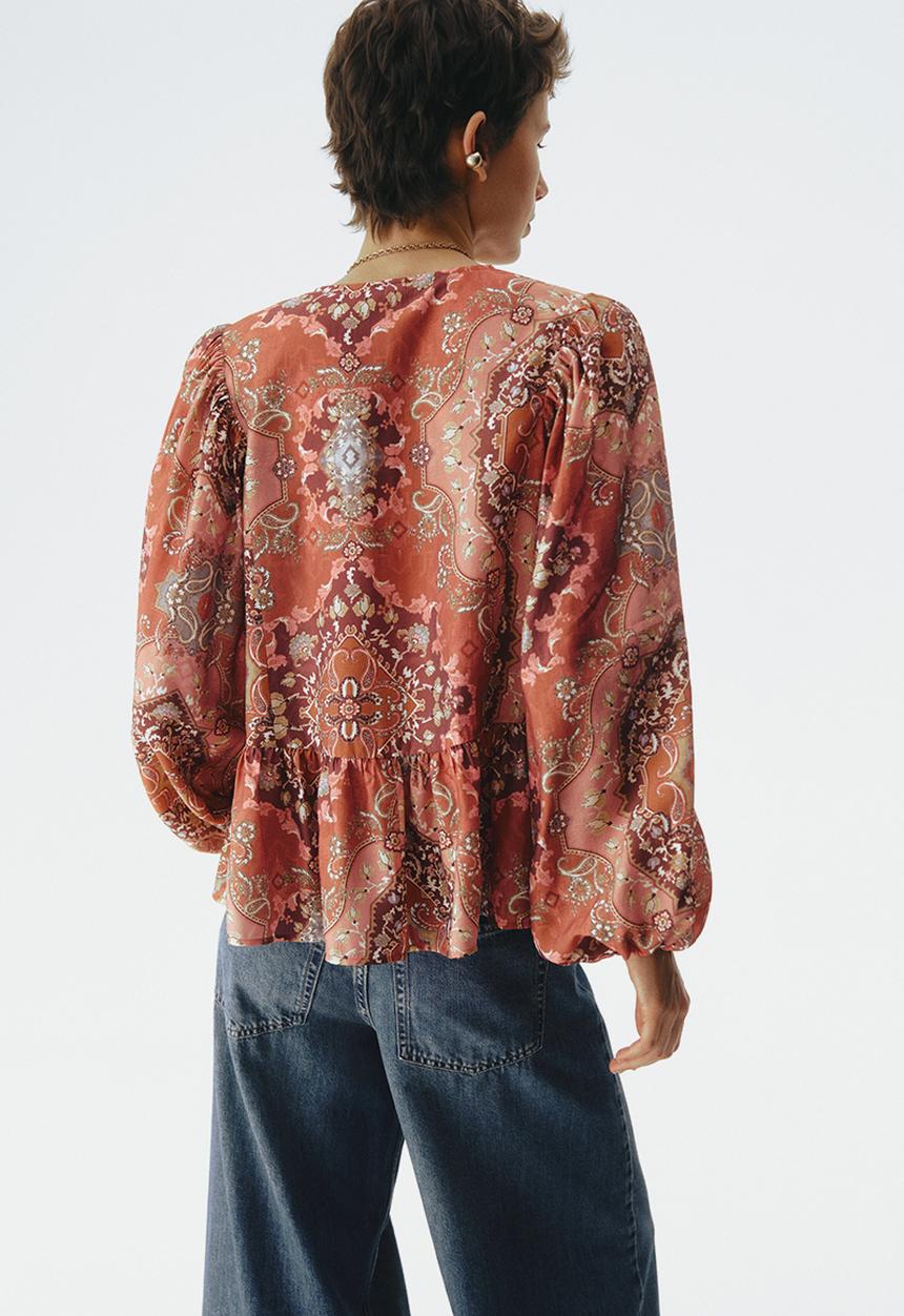 H&M - Peplum blouse - dusty orange/patterned