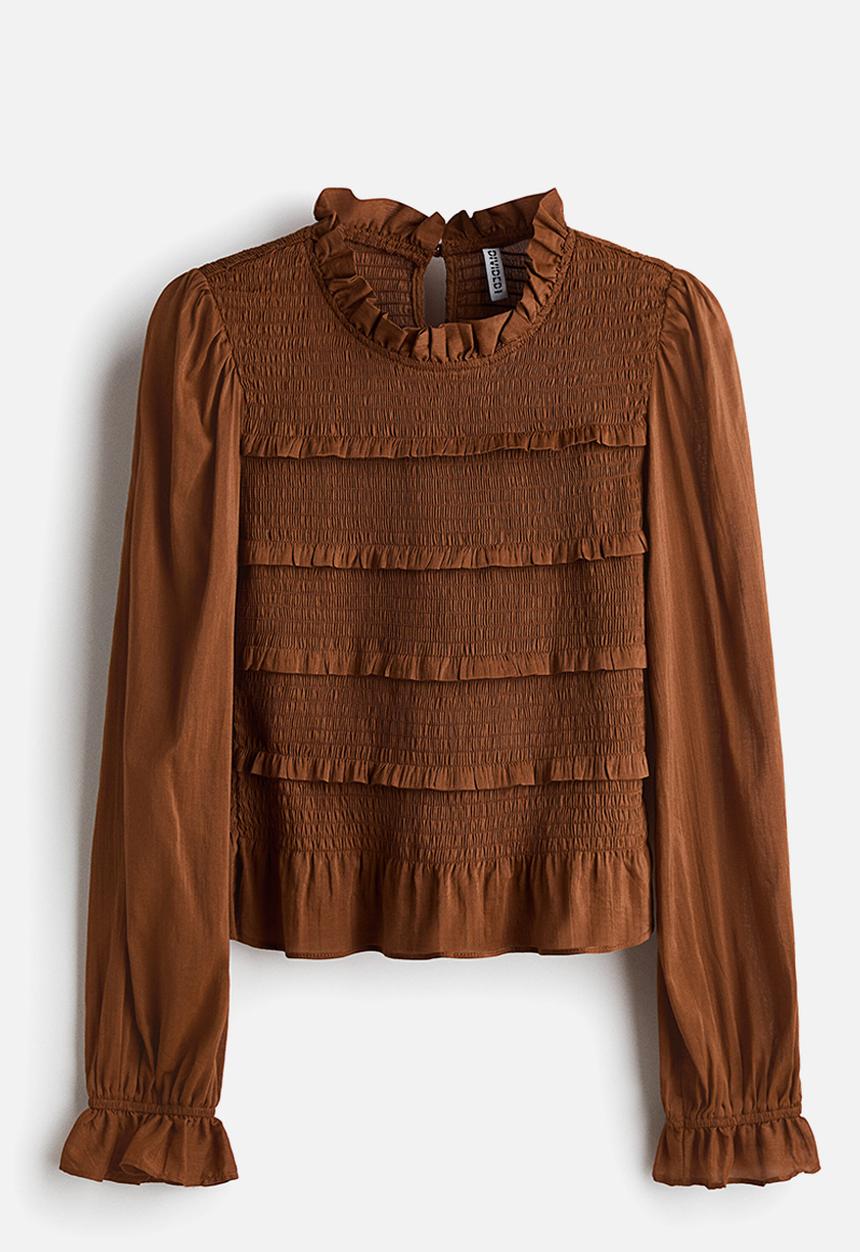 H&M - Smocked-bodice top - brown