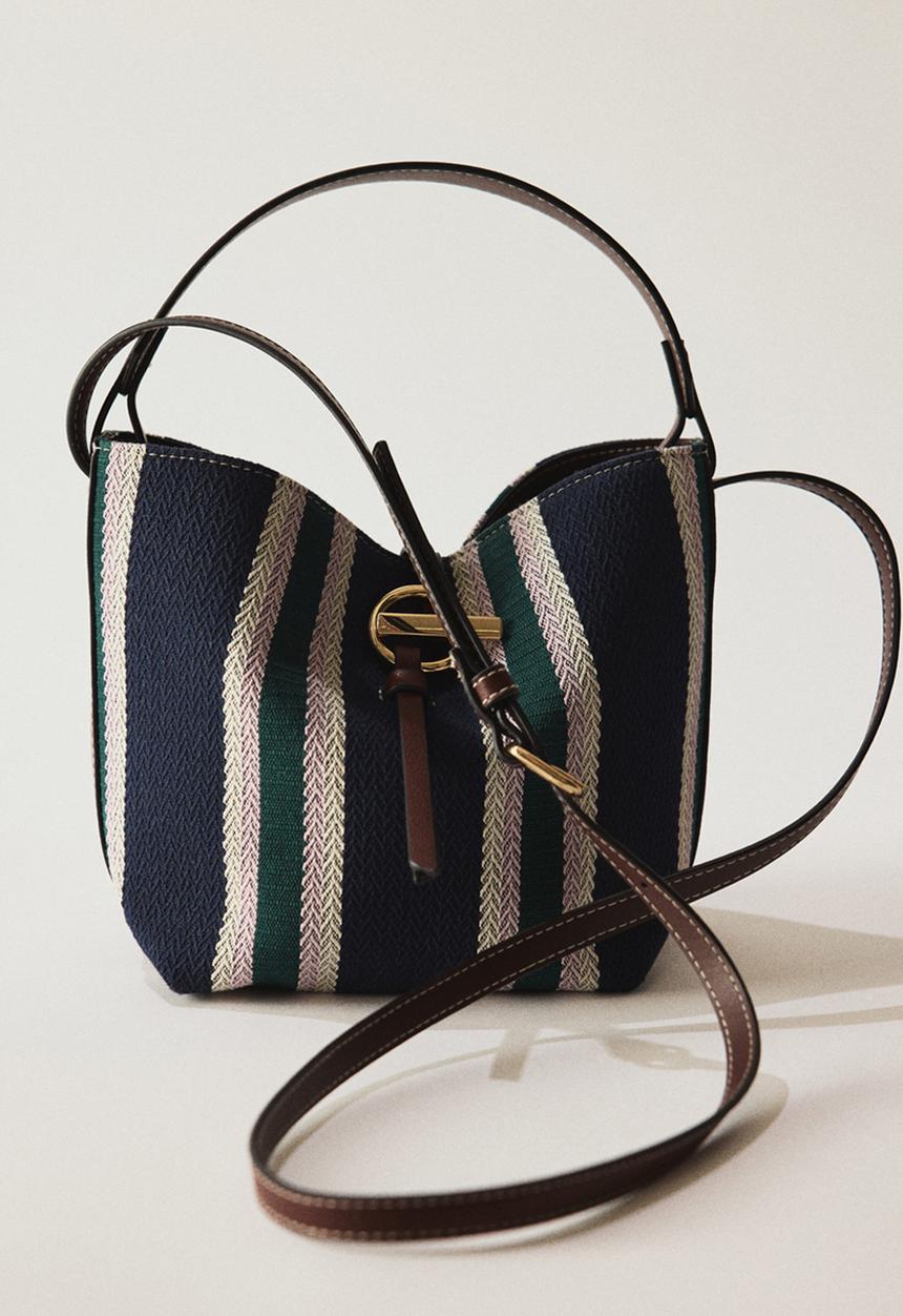 H&M - Bucket bag - navy blue/striped