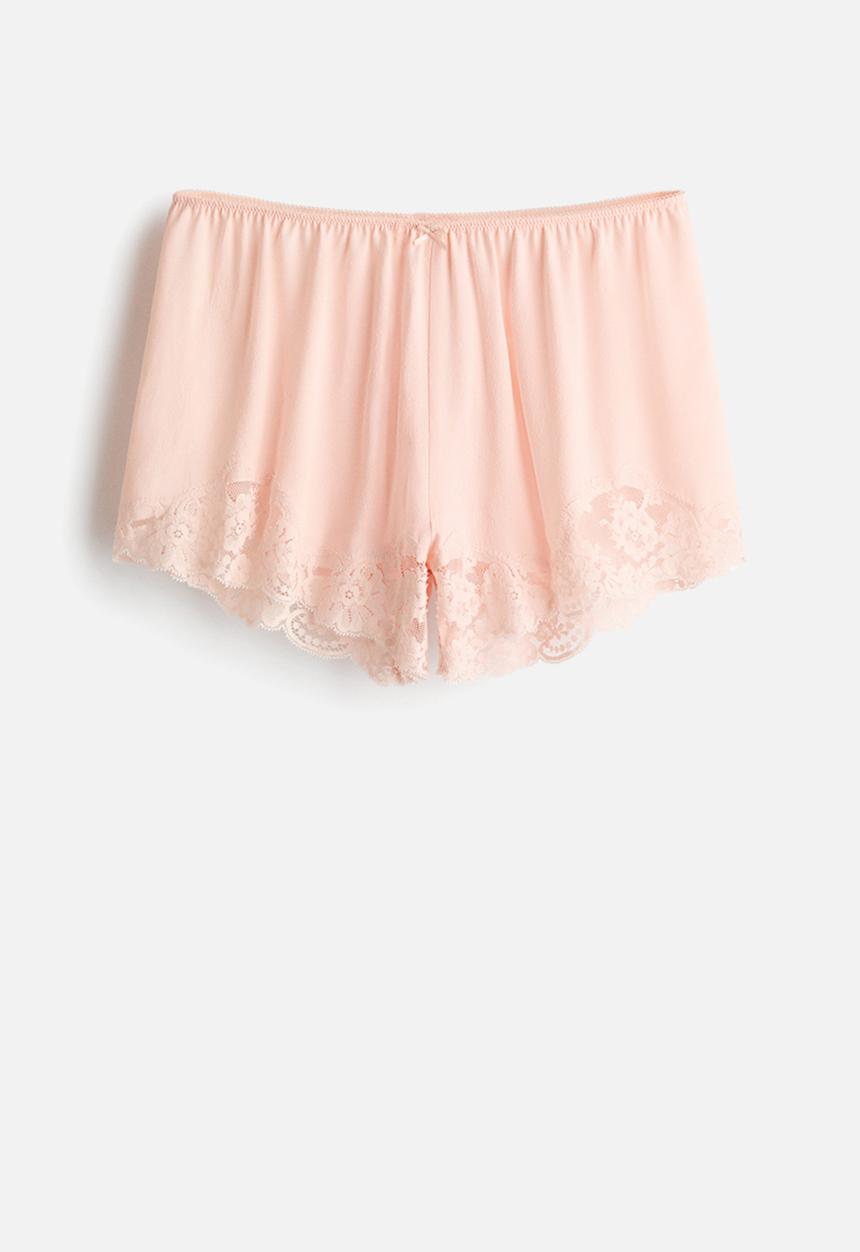 H&M - Lace-trimmed pyjama shorts - light peach pink
