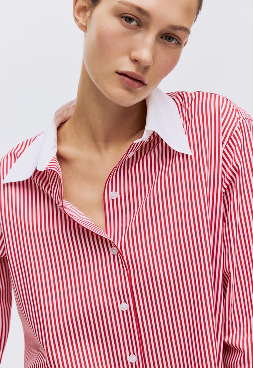H&M - Cotton poplin shirt - red/striped