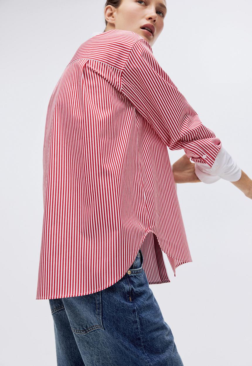 H&M - Cotton poplin shirt - red/striped