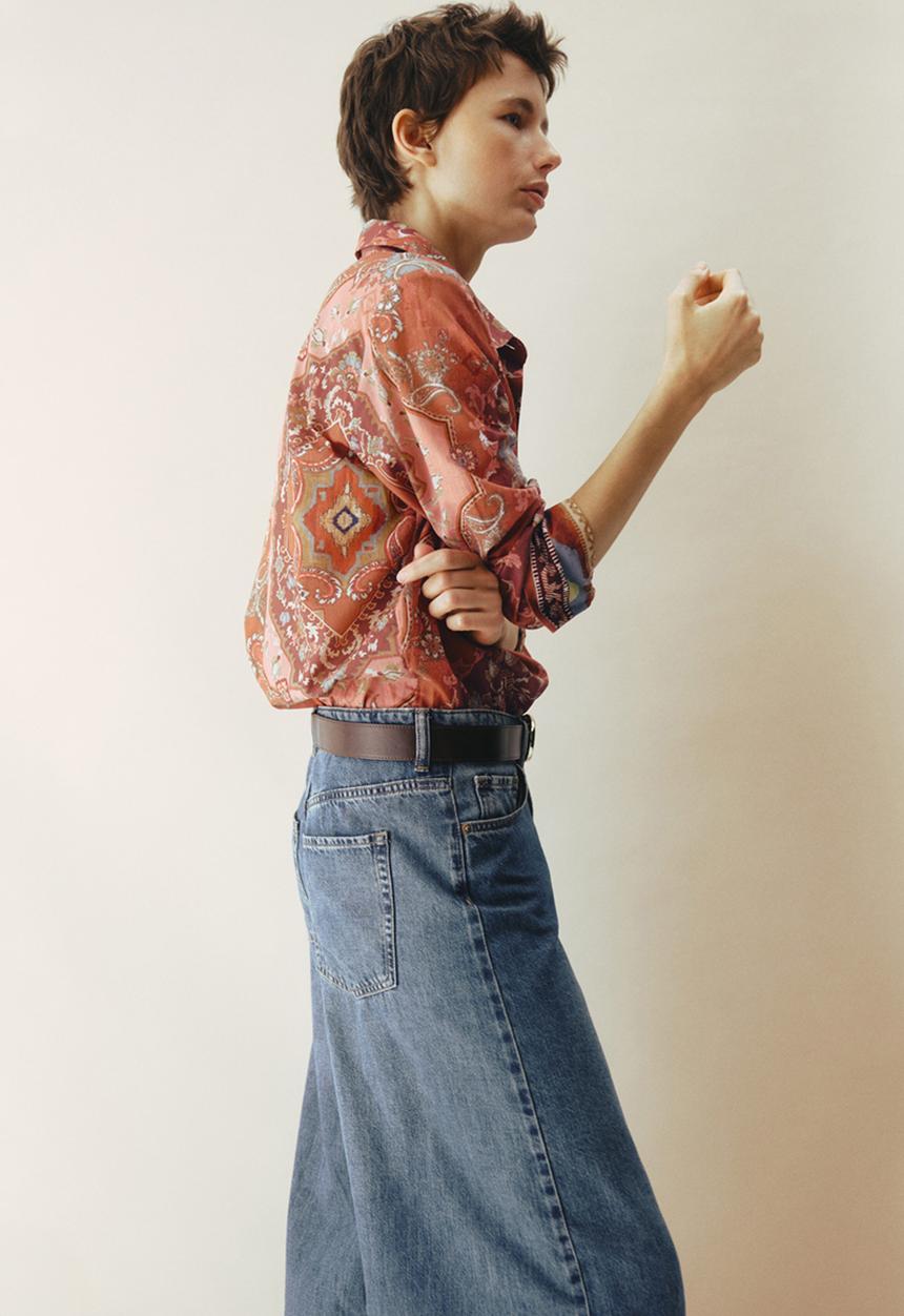 H&M - Printed cotton shirt - dusty red/patterned
